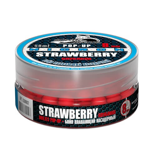 Бойлы насадочные плавающие Sonik Baits STRAWBERRY MICRON Fluo Pop-ups 8мм/50мл