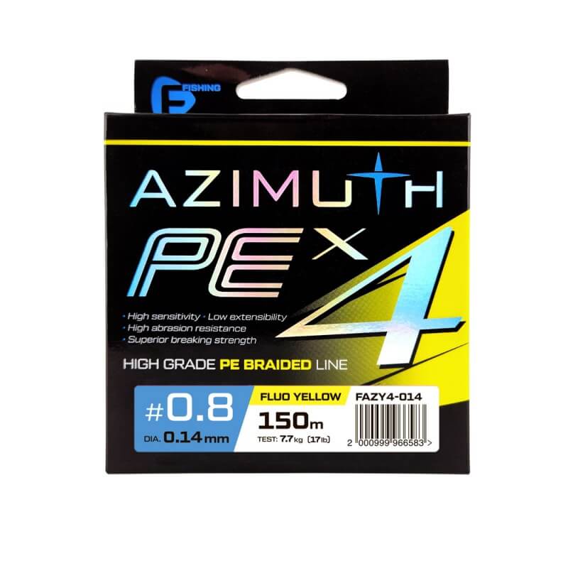 Шнур F-FISHING Azimuth PE X4 150м Fluo Yellow 0,14мм 7,7кг/17lb